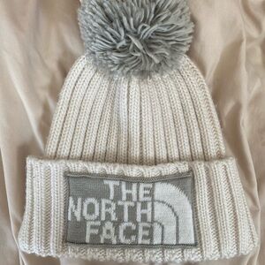 The North Face Women’s Cream and Gray Pom Beanie